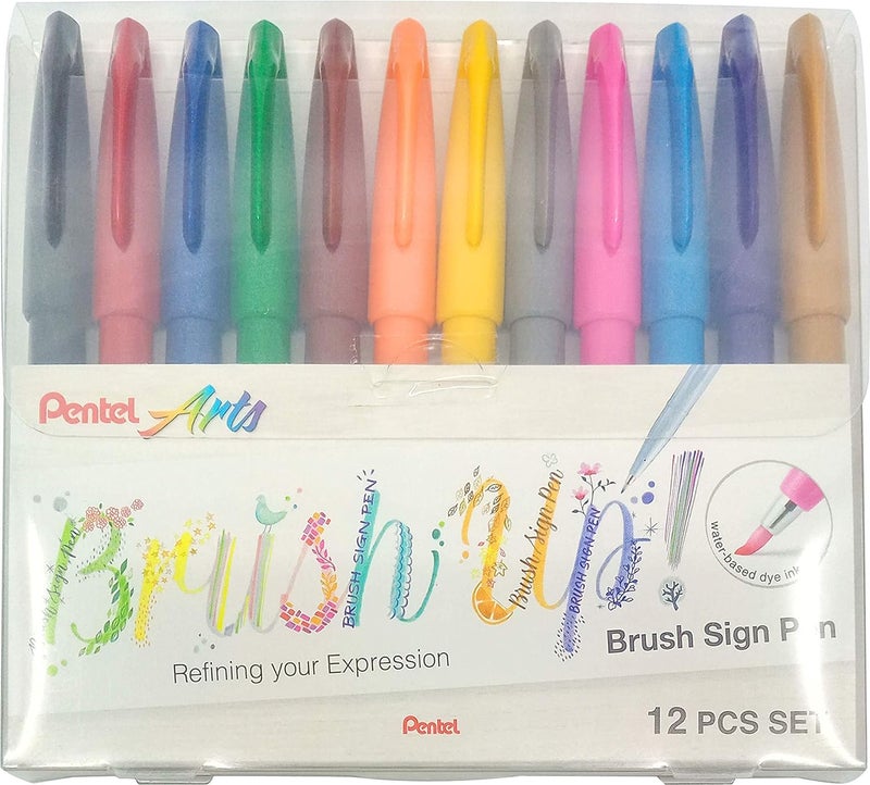 Pentel Brush Sign Pen Set of 12 Colors - Image 1