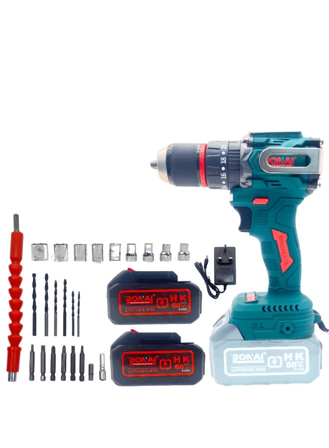 BONAI 88VF Waterproof Cordless Brushless Impact Drill, 2-Speed Power Driver, 50-60N.m Torque, 13mm Chuck, Reversible Electric Screwdriver Kit – Model BN-HK68 - Image 1