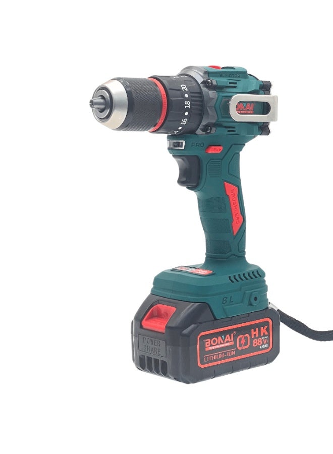 BONAI 88VF Waterproof Cordless Brushless Impact Drill, 2-Speed Power Driver, 50-60N.m Torque, 13mm Chuck, Reversible Electric Screwdriver Kit – Model BN-HK68 - Image 2