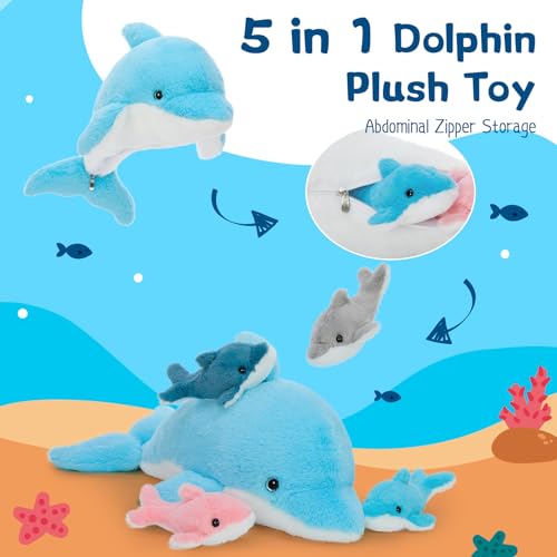 Tezituor Dolphin Stuffed Animal with 4 Babies 205 Large Dolphin Plush Toy Realistic Ocean Stuffed Animals Soft Plushies Home Decor Christmas Birthday Gifts for Boys Girls Kids - Image 5