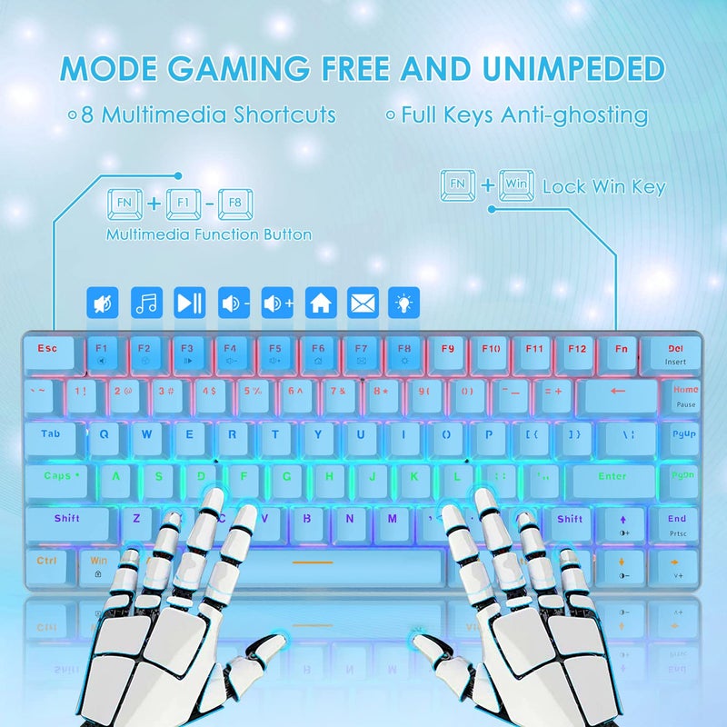 LexonElec Gaming Mechanical Keyboard Wired USB Metal Mechanical Blue Switch Computer Gaming Keyboard with Rainbow LED Backlit for Computer Gamers(Blue) - Image 4