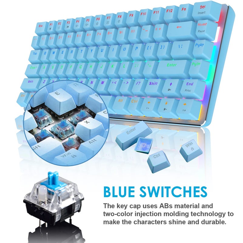 LexonElec Gaming Mechanical Keyboard Wired USB Metal Mechanical Blue Switch Computer Gaming Keyboard with Rainbow LED Backlit for Computer Gamers(Blue) - Image 2