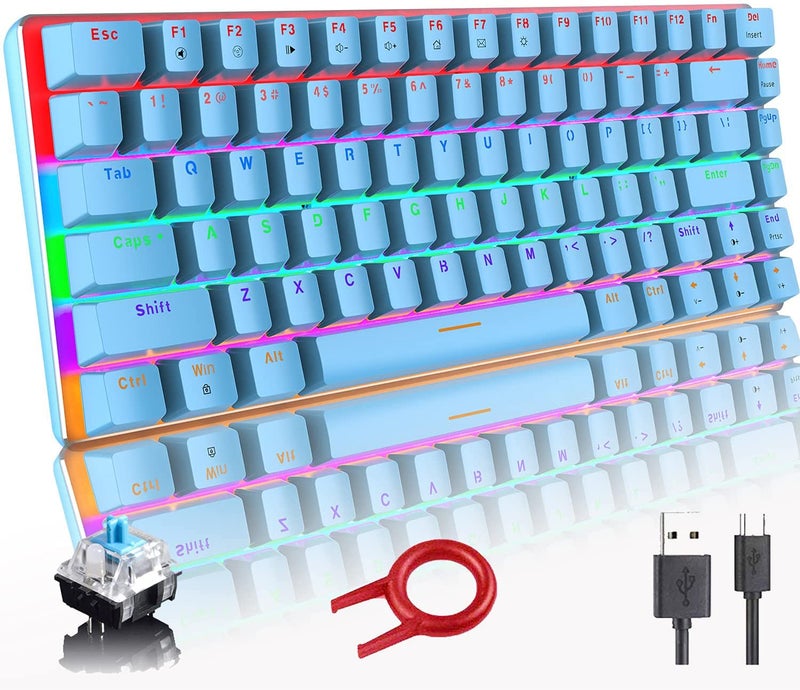 LexonElec Gaming Mechanical Keyboard Wired USB Metal Mechanical Blue Switch Computer Gaming Keyboard with Rainbow LED Backlit for Computer Gamers(Blue) - Image 1