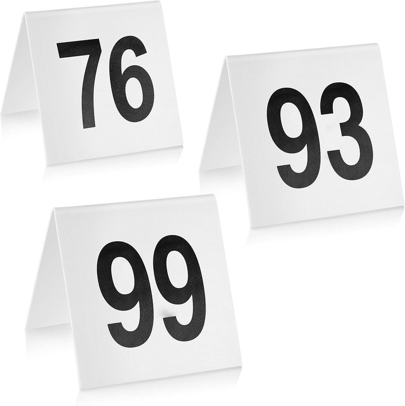 New Star Foodservice 27617 Stainless Steel Tent Style Table Number Card (White 76-100 (3" x 3")) - Image 1