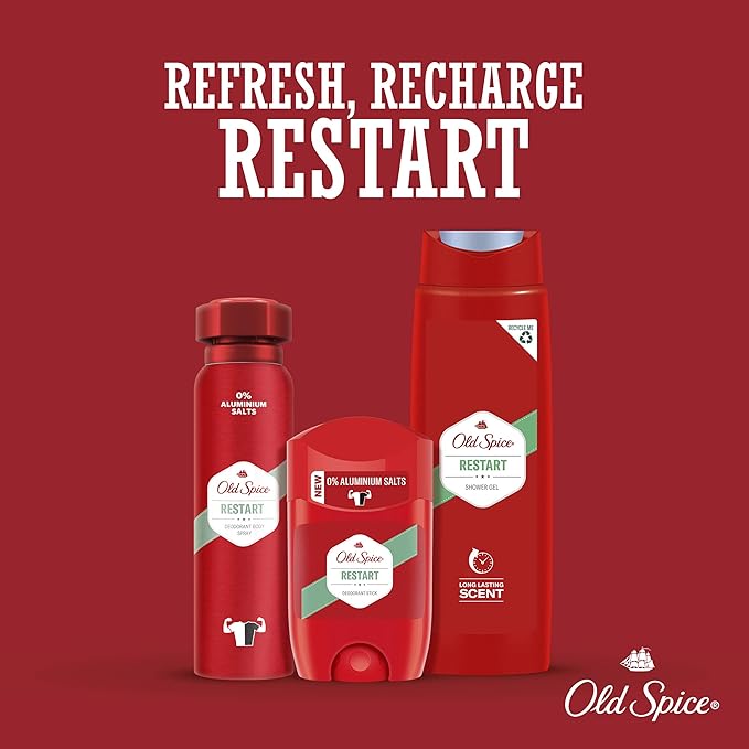Old Spice مزيل عرق أولد سبايس ريستارت للرجال 50 مل 48 ساعة من الانتعاش 0 أملاح الألمنيوم لا بقايا بيضاء ولا بقع صفراء