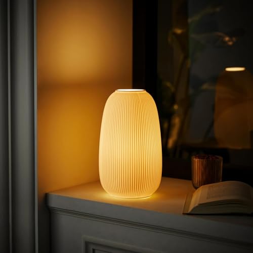 RONDURE 9.5" Modern Ceramic Table Lamp, Fully Dimmable Modern Bedside Lamps for Bedroom, Living Room and Nightstand, White Translucent Ceramic Shade, Warm Ambient Lighting, Corded, Bulb Included - Image 2