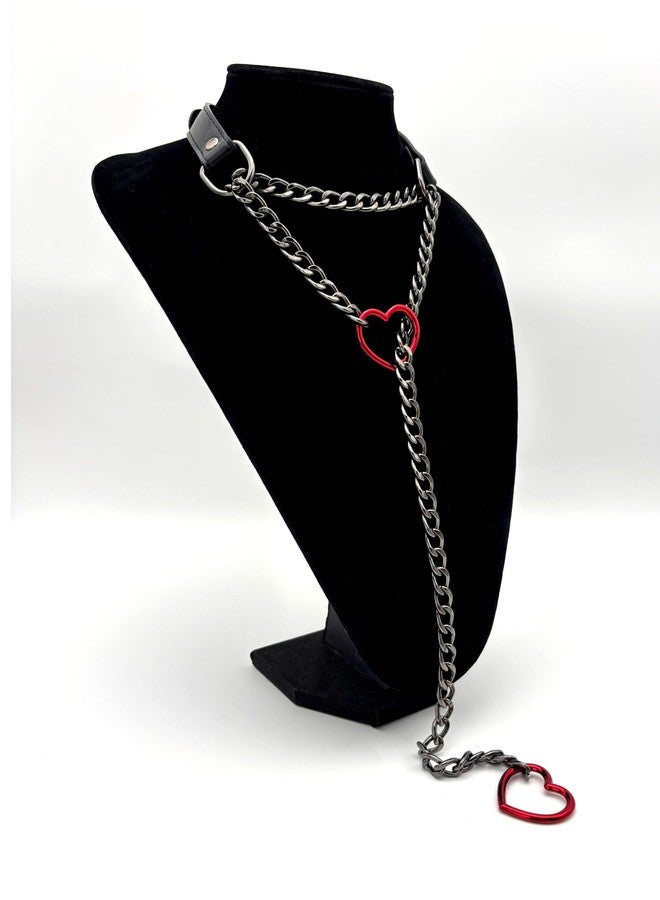 EverGlimp Black Leather Choker Collar For Women, Handmade Heart Slip Chain Choker Long Necklace with Adjustable Buckle - Image 3