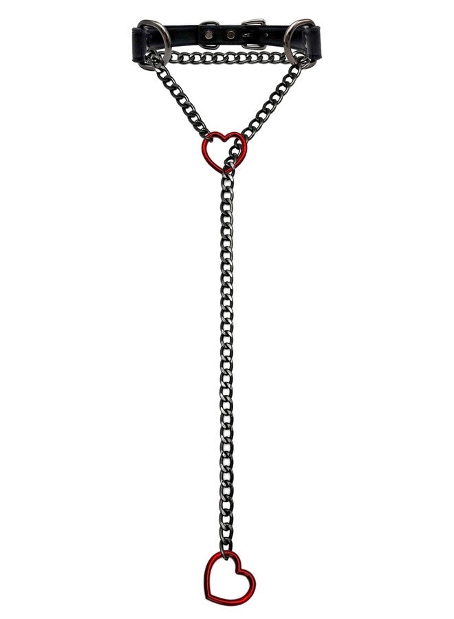 EverGlimp Black Leather Choker Collar For Women, Handmade Heart Slip Chain Choker Long Necklace with Adjustable Buckle - Image 1