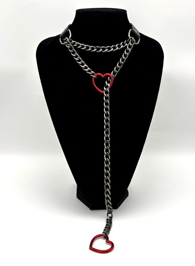 EverGlimp Black Leather Choker Collar For Women, Handmade Heart Slip Chain Choker Long Necklace with Adjustable Buckle - Image 2