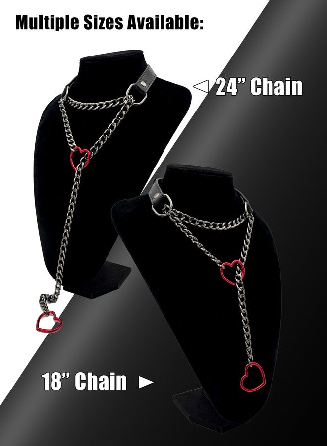 EverGlimp Black Leather Choker Collar For Women, Handmade Heart Slip Chain Choker Long Necklace with Adjustable Buckle - Image 5