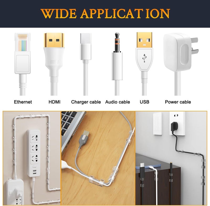 SoloWIT 50 Pcs Self Adhesive Cable Management Clips, Cable Organizers Sticky Wire Clips Cord Holder for TV PC Laptop Ethernet Cable Desktop Home Office (Transparent) - Image 5