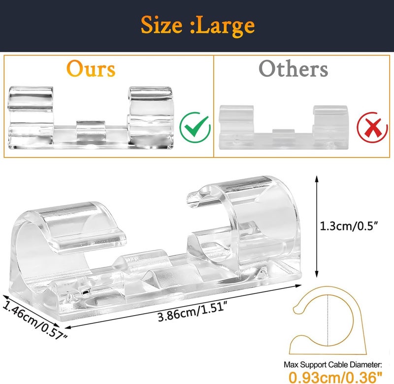 SoloWIT 50 Pcs Self Adhesive Cable Management Clips, Cable Organizers Sticky Wire Clips Cord Holder for TV PC Laptop Ethernet Cable Desktop Home Office (Transparent) - Image 3