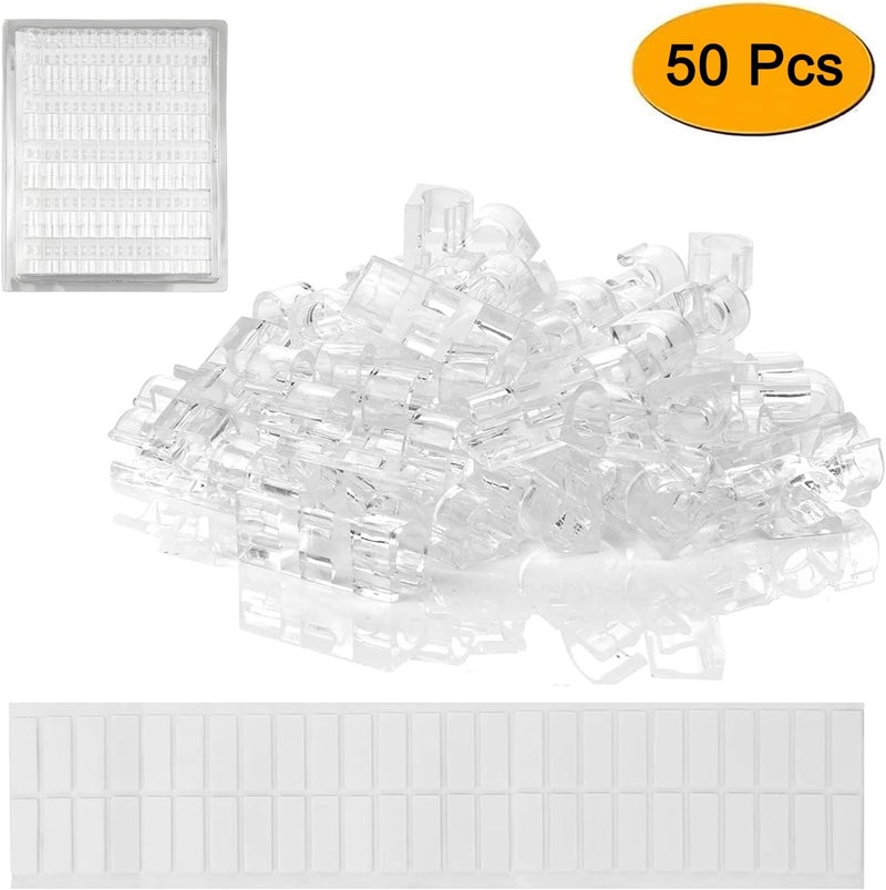 SoloWIT 50 Pcs Self Adhesive Cable Management Clips, Cable Organizers Sticky Wire Clips Cord Holder for TV PC Laptop Ethernet Cable Desktop Home Office (Transparent) - Image 2