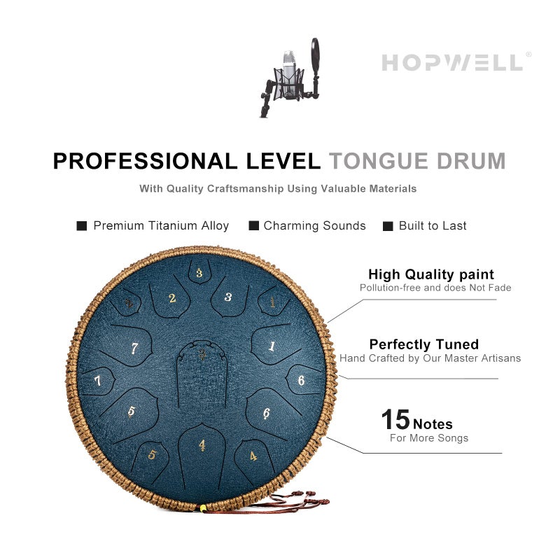 HOPWELL درام لسان ستيل هوبويل - 14 بوصة 15 نوتة - درام بان يدوي مع كتاب موسيقي، مطارق درام بان وحقيبة حمل، دو ماجور (أزرق داكن) - Image 3