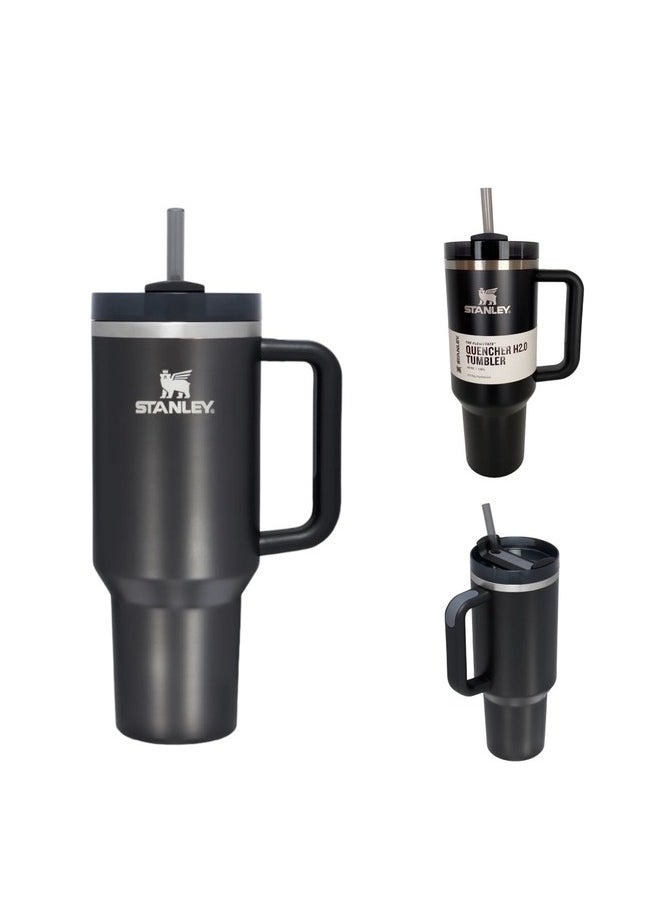 Quencher H2.0 FlowState 40oz Black Stainless Steel Vacuum Insulated Travel Mug with Lid & Straw, Double-Walled Leakproof Design, Keeps Drinks Hot for 7 Hours & Cold for 24 Hours, Durable & Portable – Ideal for Coffee, Water, Smoothies, Iced Tea & On-the-Go Hydration