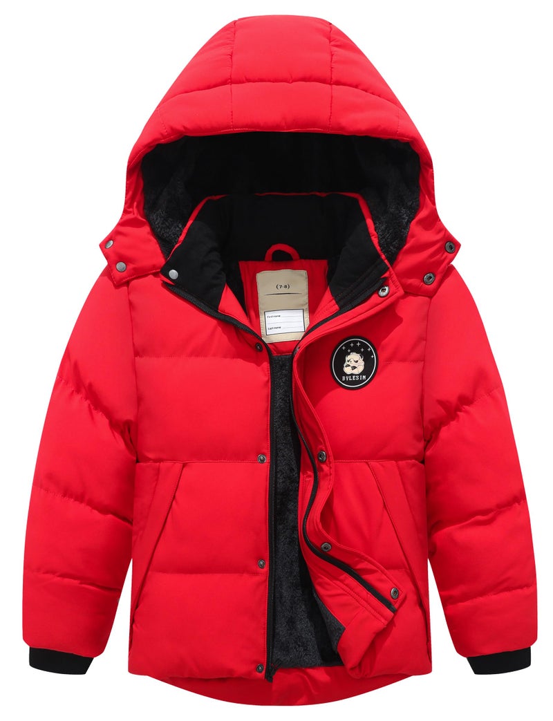BYLESIN Kids Boy's Winter Waterproof Puffy Cotton Jacket Fleece Lined Lightweight Down Coat Thick Hooded Outdoor Coat - Image 1