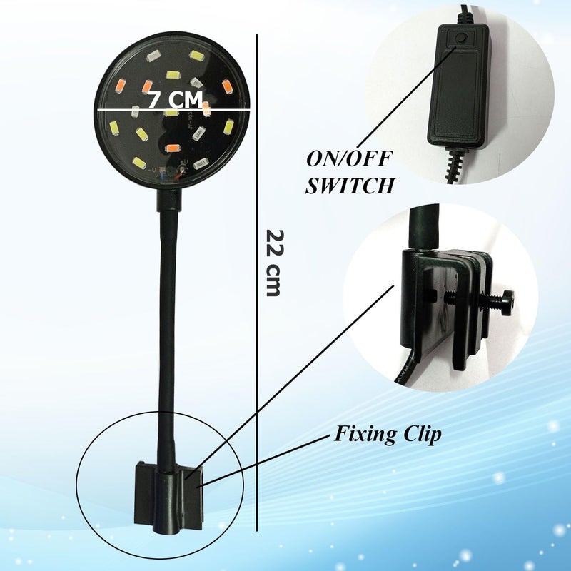 JAINSONS PET PRODUCTS مصباح كليب صغير متعدد الألوان | ضوء حوض السمك 7 واط | مصباح هويياو HY-130R القابل للتعديل للتثبيت على حوض السمك (عبوة من 1) - Image 2