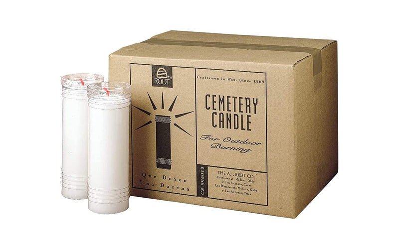 Root Candles Cemetery Prayer Candles for Outdoor Burning in Clear Flame Resistant Plastic Vessels 12Count Memorial