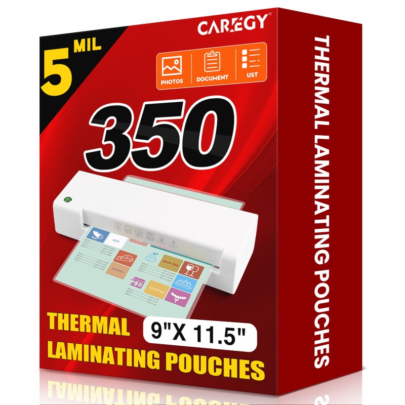 CAREGY Thermal Laminating Pouches,350 Pack Laminating Sheets, 5 Mil, 9 x 11.5 Inches Lamination Sheet Paper for Laminator, Round Corner Letter Size, Office and School Supplies - Image 1