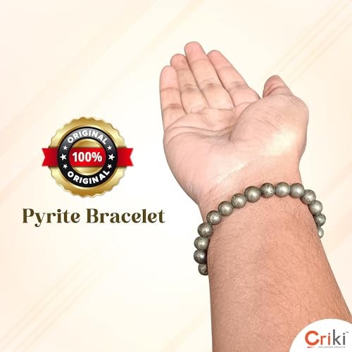 CRIKI Raw Pyrite Bracelet Original Certified for Men and Women, Money Magnet, Pyrite Crystal, Dhan Yog, Stone for Money, Wealth, Manifestation, Meditation, and Reiki Healing - 8MM - Image 2