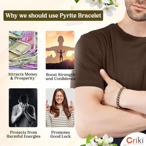 CRIKI Raw Pyrite Bracelet Original Certified for Men and Women, Money Magnet, Pyrite Crystal, Dhan Yog, Stone for Money, Wealth, Manifestation, Meditation, and Reiki Healing - 8MM - Image 5