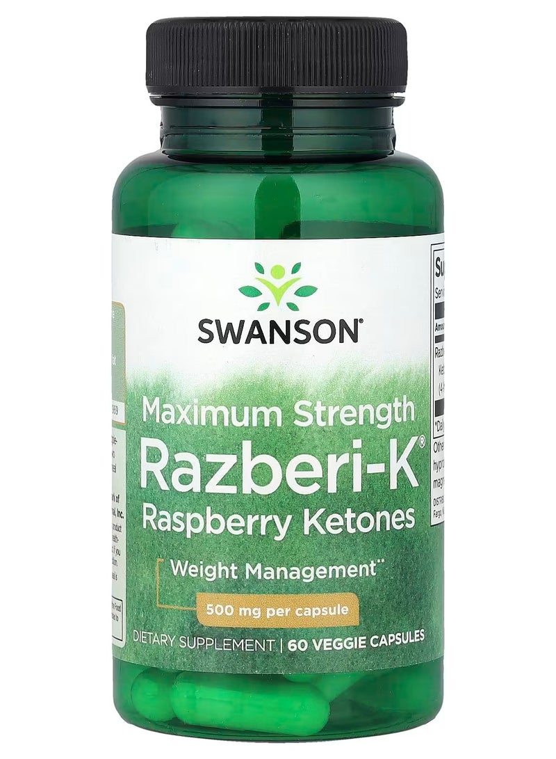 Swanson, Razberi-K®, Raspberry Ketones, Maximum Strength, 500 mg, 60 Veggie Capsules