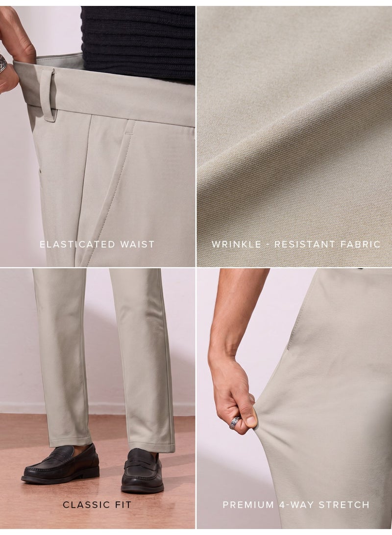 The Souled Store Men Light Khaki Solid Regular Fit All-Day Pants - Image 3