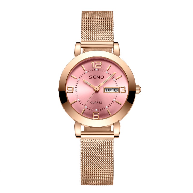 Hot-Selling Women's Quartz Watch with Luminous Display, Waterproof and Dual Calendar
