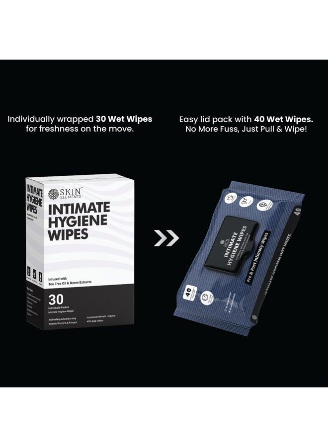 Skin Elements Intimate Hygiene Wipes pH Balanced Wipes With Tea Tree Oil Avoids Itching And Bad Odor Pack Of 30 Individually Wrapped Wipes - Image 2