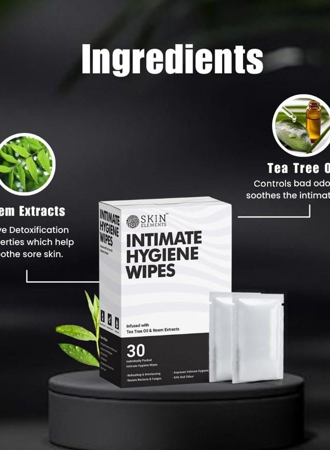 Skin Elements Intimate Hygiene Wipes pH Balanced Wipes With Tea Tree Oil Avoids Itching And Bad Odor Pack Of 30 Individually Wrapped Wipes - Image 3