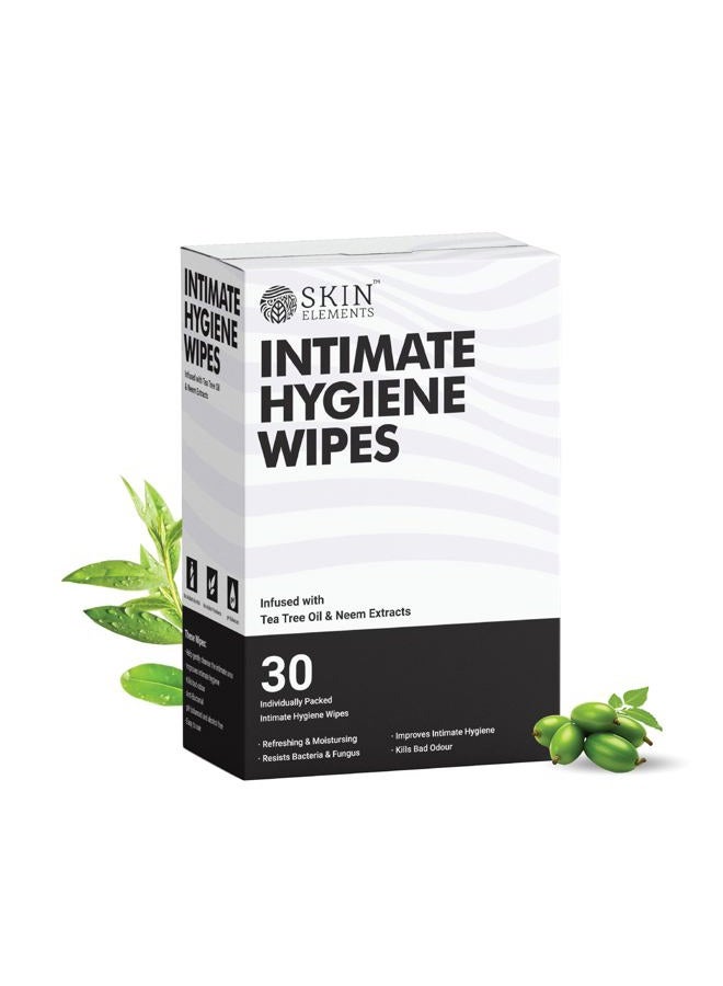 Skin Elements Intimate Hygiene Wipes pH Balanced Wipes With Tea Tree Oil Avoids Itching And Bad Odor Pack Of 30 Individually Wrapped Wipes - Image 1
