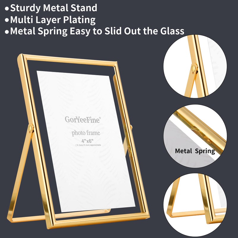 GorYeeFine Gold 5x7" Double Floating Frame for picture 3.5x5'', 4x6'',Metal rounded Edge Frames Adjustable Tabletop/Shelf Photo Frame 4x6'', Classy Gift Choice for Wedding, Thanksgiving, Christmas,Birthady, Home or Office Decor. - Image 5
