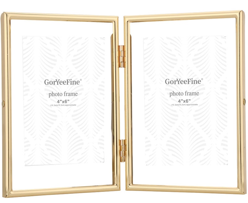 GorYeeFine Gold 5x7" Double Floating Frame for picture 3.5x5'', 4x6'',Metal rounded Edge Frames Adjustable Tabletop/Shelf Photo Frame 4x6'', Classy Gift Choice for Wedding, Thanksgiving, Christmas,Birthady, Home or Office Decor. - Image 1