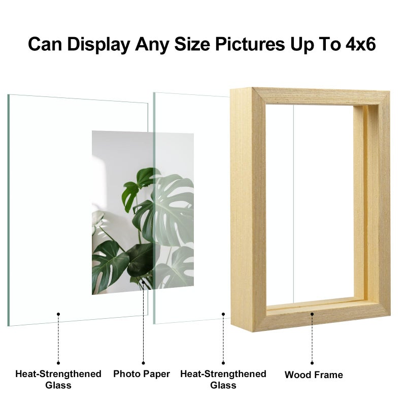 Egofine Egofine 4x6 Floating Frames Set of 2  Double Glass Picture Frame  Made of Solid Wood Display Any Size Photo up to 4x6  Wall Mount or Tabletop Standing  Natural Wood  - Image 3