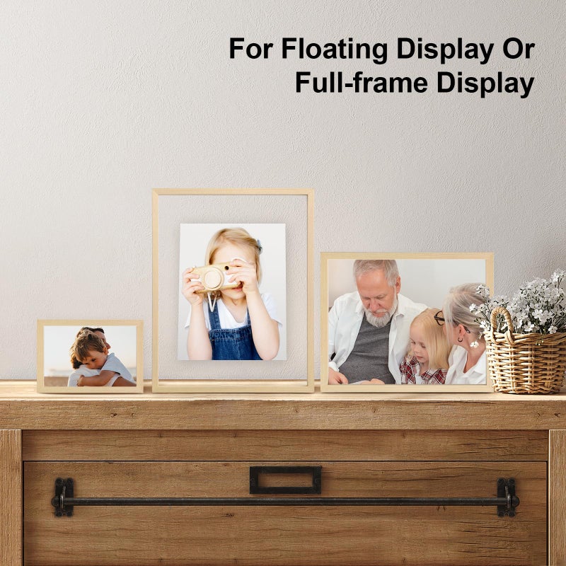 Egofine Egofine 4x6 Floating Frames Set of 2  Double Glass Picture Frame  Made of Solid Wood Display Any Size Photo up to 4x6  Wall Mount or Tabletop Standing  Natural Wood  - Image 5