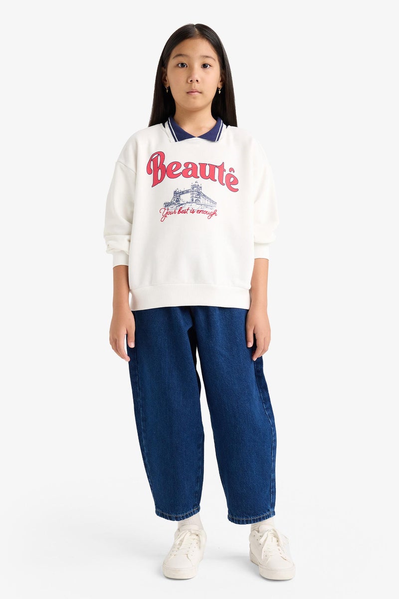 ديفاكتو سويت شيرت بناتي بطبعة شعار قصة مريحة - Image 5