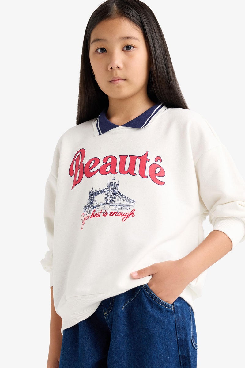 ديفاكتو سويت شيرت بناتي بطبعة شعار قصة مريحة - Image 4