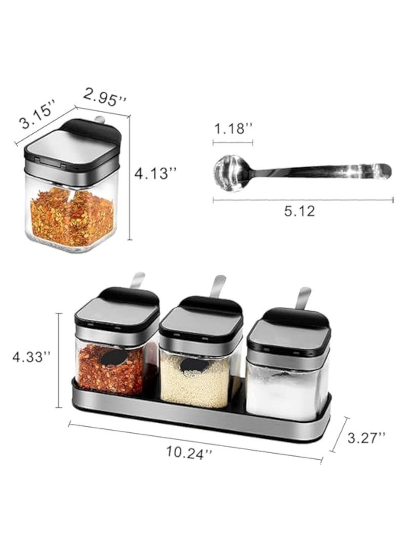 YelaJoy Seasoning Box with 304 Stainless Steel Lids & Spoons, Clear Glass Condiment Canisters Pots, 10 oz Condiment Jar Spice Container Set of 3 for Kitchen, Counter, Food Storage - Image 5