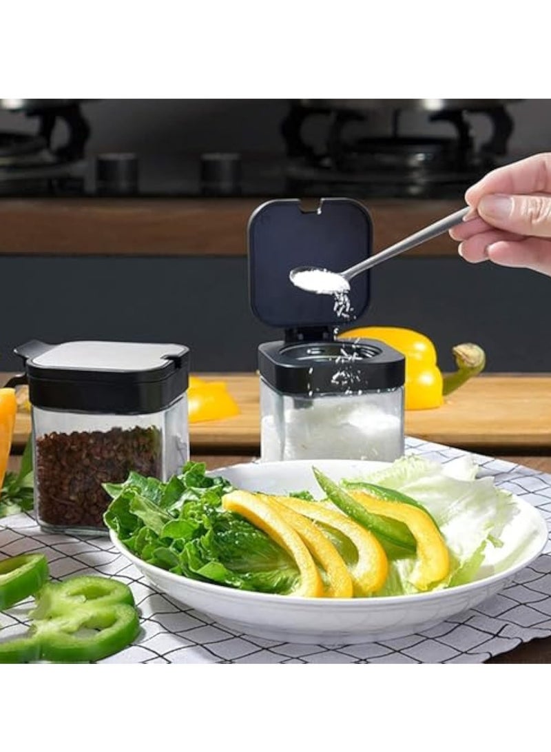 YelaJoy Seasoning Box with 304 Stainless Steel Lids & Spoons, Clear Glass Condiment Canisters Pots, 10 oz Condiment Jar Spice Container Set of 3 for Kitchen, Counter, Food Storage - Image 2