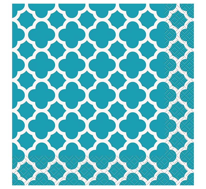 Unique Quatrefoil Party Napkins, Teal, 16 Count