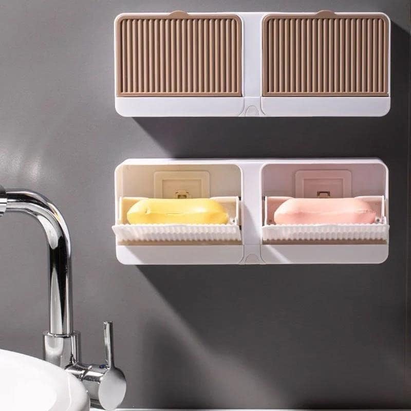 comfrt Wall-Mounted Soap Holder - Self Adhesive Soap Box - New-Upgrade Soap Dish Holder for Bathroom - Flip-Top Design & with Drainage Hole and Catch Water Container - Keep Soap Bars Dry (D-Grey) - Image 2