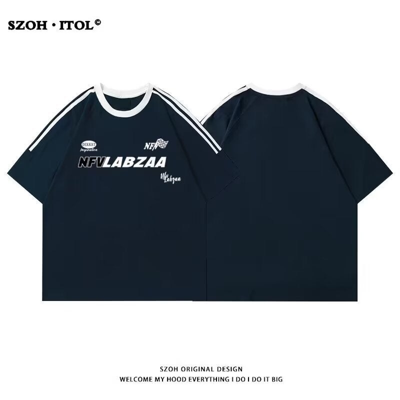 2024 American-Style High Street Retro Three-Pole Trendy Brand Short-Sleeved T-Shirt For Men And Women Loose Letter Printed T-Shirt - Image 1