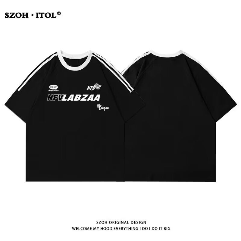 2024 American-Style High Street Retro Three-Pole Trendy Brand Short-Sleeved T-Shirt For Men And Women Loose Letter Printed T-Shirt - Image 3