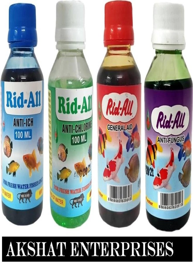 ALLY AQUA Rid-All Aquarium Water Medicine, Fish Medicines Cleaner, 100 ml Each, Pack of 4 (Anti-ich, Anti-Fungus, Anti-Chlorine, General Aid) - Image 2