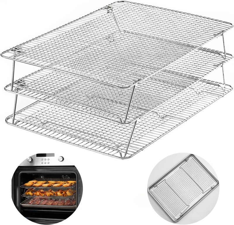Hiware Stainless Steel Stackable Cooling Rack for Baking, 3 Tier 12”x 16.5”,Oven & Dishwasher Salf and Fit Half Sheet,Wire Cooling Racks for Cookie, Pizza, Cake - Image 1