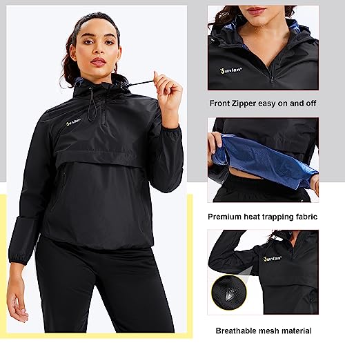 Junlan Sauna Suit for Women Sweat Jacket Gym Workout Vest Sweat Suits for Women (A.Blue Tops Only,Medium) - Image 3