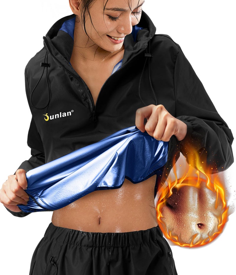 Junlan Sauna Suit for Women Sweat Jacket Gym Workout Vest Sweat Suits for Women (A.Blue Tops Only,Medium) - Image 1