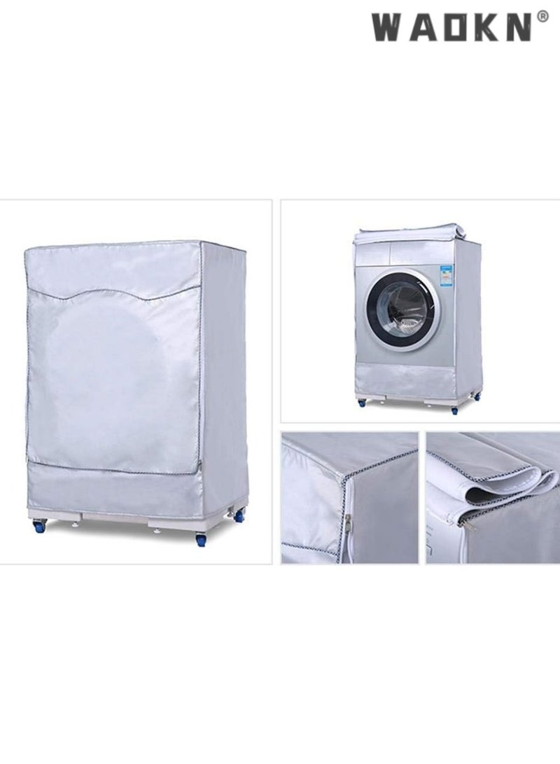 WAOKN Silver coated Oxford cloth fully automatic drum washing machine, washing machine dryer cover, waterproof, sunscreen, dustproof cover（M） - Image 2