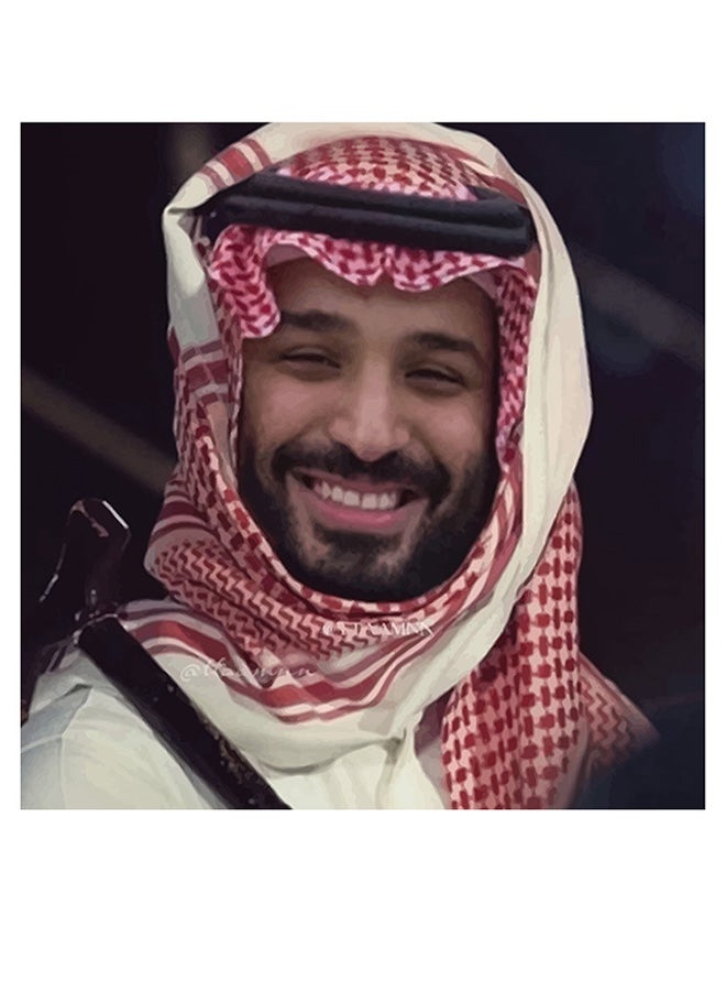 RYN Prince Mohammad Bin Salman Themed Wall Art Beige/White/Red 30x30cm - Image 2