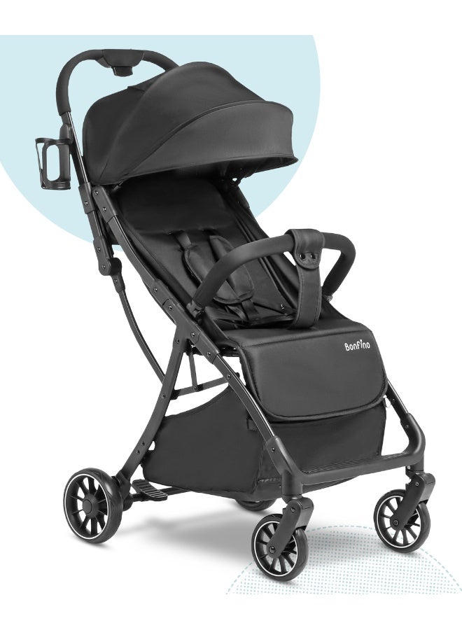 Bonfino عربة أطفال بونفينو أيرو لايت، حزام أمان 5 نقاط، طي بيد واحدة، عجلات دوارة، من 0 إلى 4 سنوات، 100 × 41 × 70 سم - أسود - Image 1